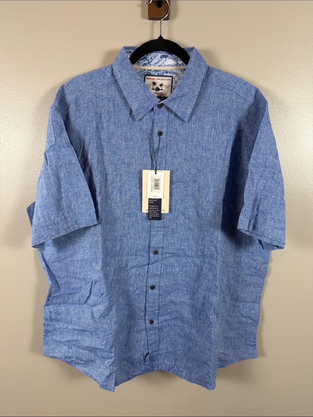Report Collection Men’s Short-Sleeve Linen Button-Down Shirt - Light Blue